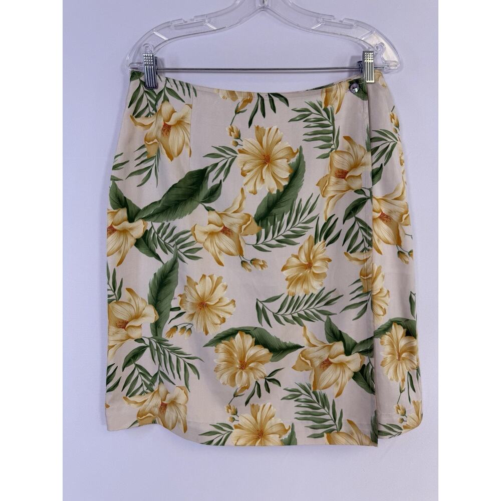 VTG 90s 100% Silk Wrap Skirt Tropical Hawaiian Floral Resort Vacation‎ Women’s L